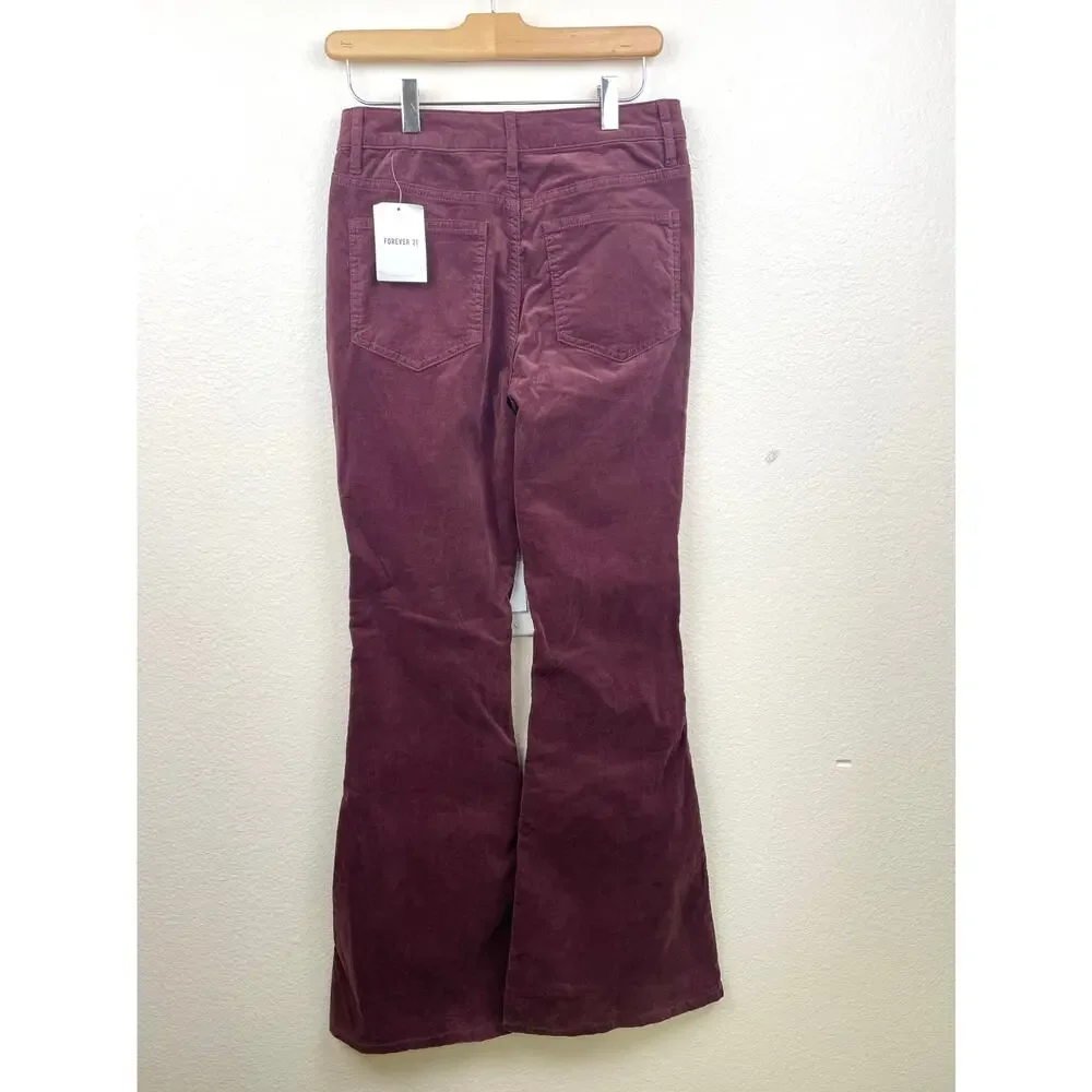 NWT Forever 21 Womens‎ Pants Sz M 70s Flare Velvet Festival Bell Bottom Stretchy - Picture 3 of 10